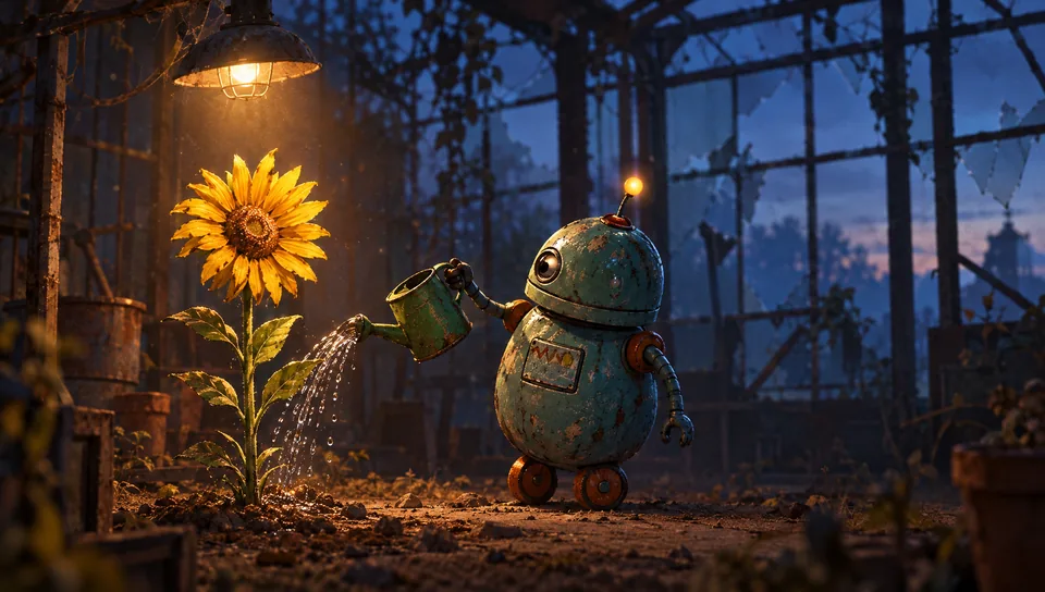 The Gardener: cinematic key art, generated